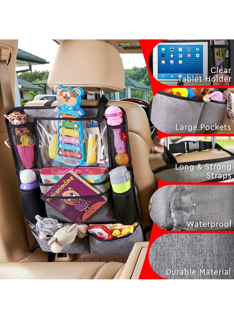 Car Back Seat Organizer Foldable Car Seat Back Protectors With 10-Inch Clear Tablet Pocket Car Storage Organizer With 9 Storage Pockets Earphone Charging Hole For Car Travel 2 Pack