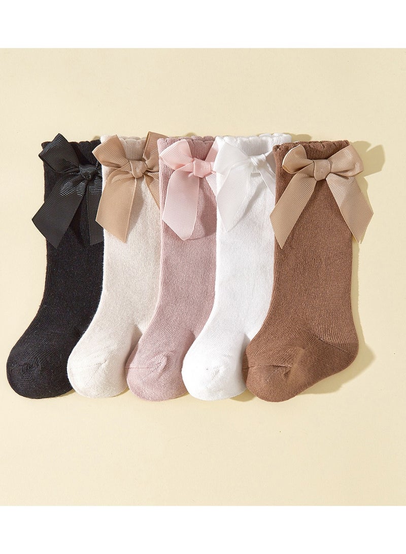 5 Pairs Of Four-Season Bow-knot Mid-tube Socks For Infants And Young Children