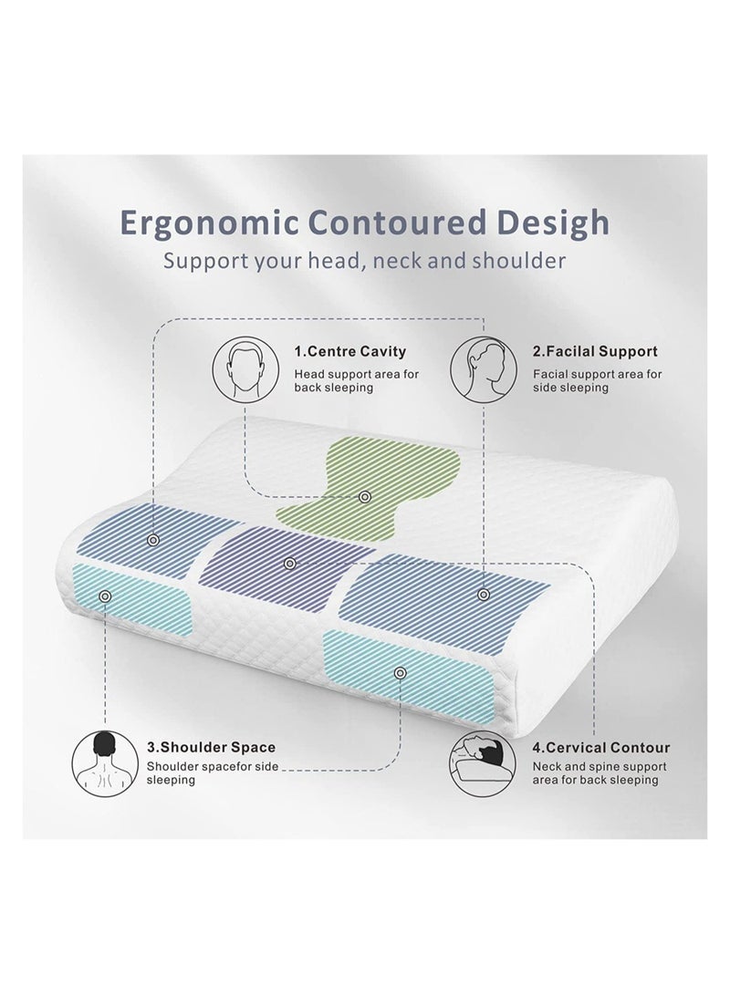 Memory Foam Pillow , Ergonomically Designed Sleeping Pillow, Strong Neck Support Contour Bed Pillow Suitable for Sleepers with Shoulder & Cervical Pain, Washable Pillow Cover