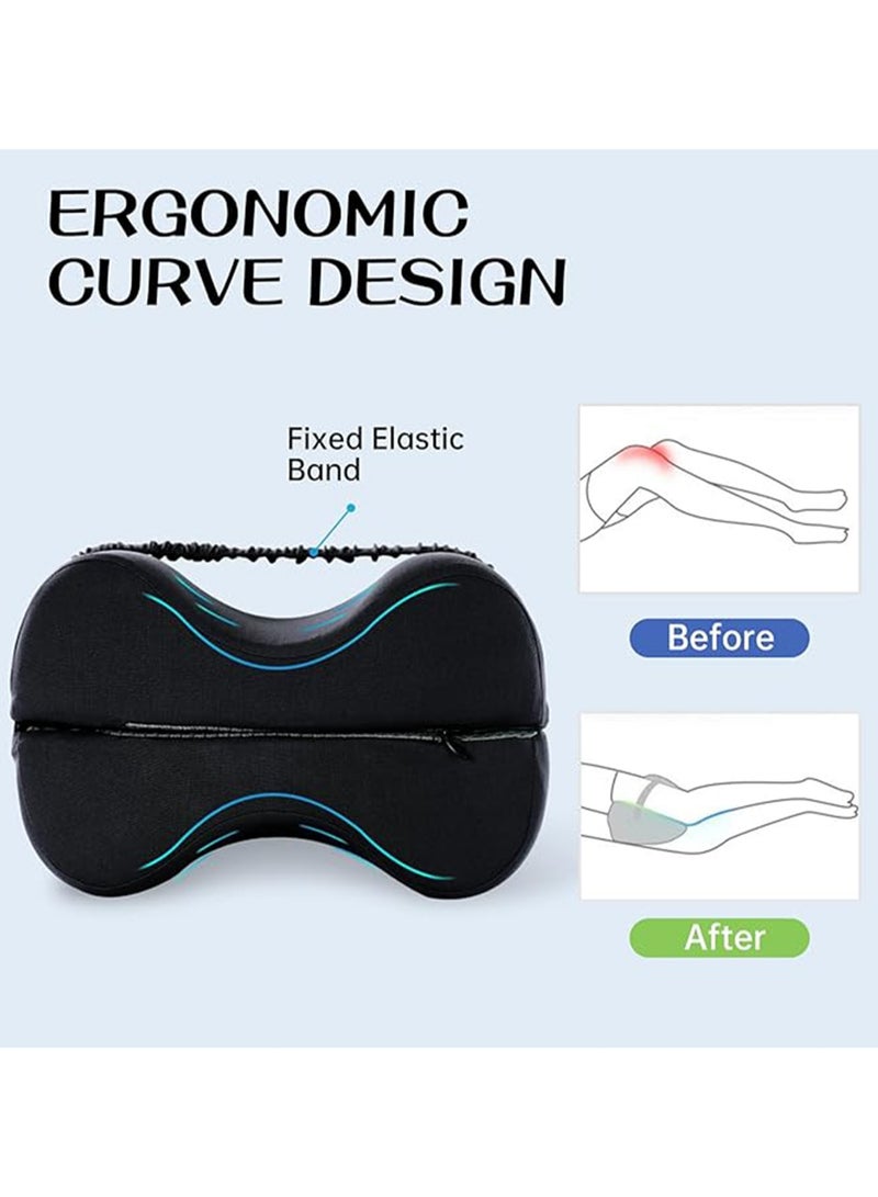 Memory Foam Leg Pillow Foldable 2 in 1 Design Knee Support Pillow for Side Sleepers Leg Cushion Pad with Straps and Removable Pillowcase for Relaxation for Sciatica, Back, Hips, Knees, Joints, Pregnancy (Black)