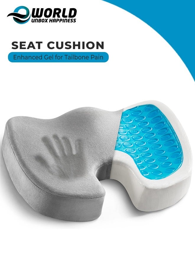 Gel Enhanced Seat Cushion with Non-Slip Bottom, Built-in Handle and Machine-Washable Cover, Orthopedic Cushion for Tailbone Pain Relief, Ideal for Office Chair, Car Seat, Home and Traveling