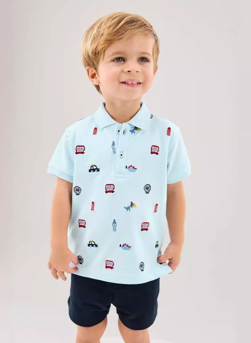 Boys Summer Short Sleeve Shorts Two-piece Set