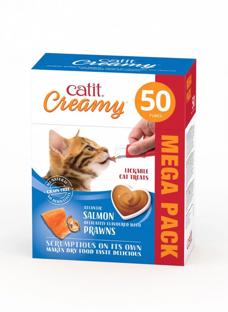 Catit Creamy Treats Mega Pack Salmon with Prawn - 50 tubes in 1 box