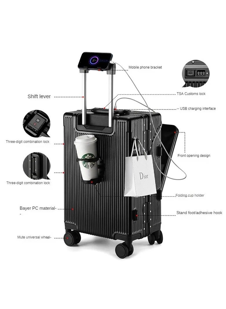 ZAAPPY Versatile 20 Inch Cabin Size Aluminum Frame Luggage with USB Charging Port, Front Opening Compartment, TSA Lock, Airline Approved Carry On Hardside Suitcase with 360 Degree Spinner Wheels