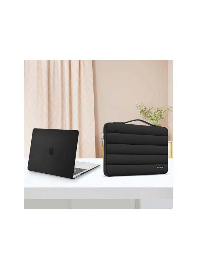 Compatible with MacBook Air 13 inch Case 2022 2021 2020 2019 2018 Release A2337 M1 A2179 A1932 , Plastic Hard Case&Puffy Sleeve Bag&Keyboard Skin&Webcam Cover&Screen Protector, Black