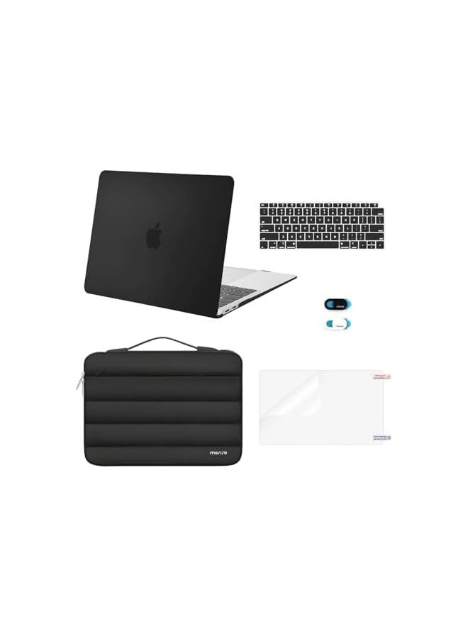 Compatible with MacBook Air 13 inch Case 2022 2021 2020 2019 2018 Release A2337 M1 A2179 A1932 , Plastic Hard Case&Puffy Sleeve Bag&Keyboard Skin&Webcam Cover&Screen Protector, Black