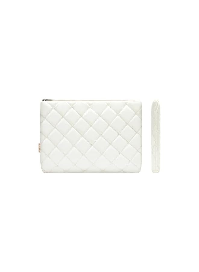 13-13.3 inch Laptop Sleeve Puffer Rhombus Quilted Padding Bag for Women, Soft Puffy Carrying Case Compatible with MacBook Air 13/Pro 13/Pro 14 inch, Cute Lightweight Nylon Bag Cover, Milk White