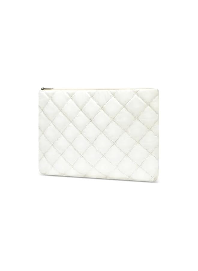 13-13.3 inch Laptop Sleeve Puffer Rhombus Quilted Padding Bag for Women, Soft Puffy Carrying Case Compatible with MacBook Air 13/Pro 13/Pro 14 inch, Cute Lightweight Nylon Bag Cover, Milk White