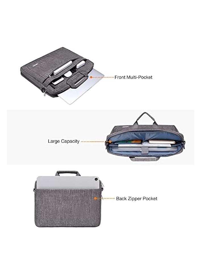 Laptop Shoulder Bag Polyester Messenger Carrying Briefcase Sleeve with Adjustable Depth at Bottom, Gray