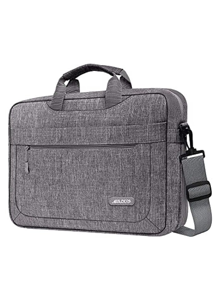 Laptop Shoulder Bag Polyester Messenger Carrying Briefcase Sleeve with Adjustable Depth at Bottom, Gray