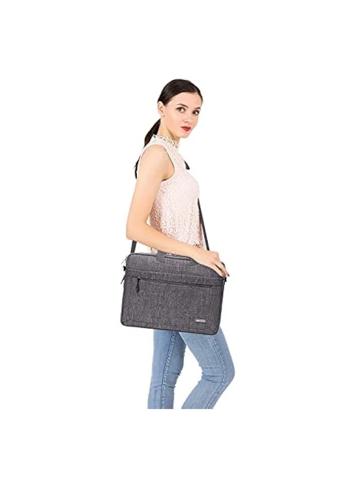 Laptop Shoulder Bag Polyester Messenger Carrying Briefcase Sleeve with Adjustable Depth at Bottom, Gray