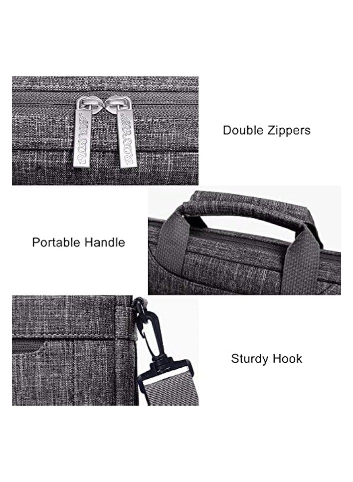 Laptop Shoulder Bag Polyester Messenger Carrying Briefcase Sleeve with Adjustable Depth at Bottom, Gray