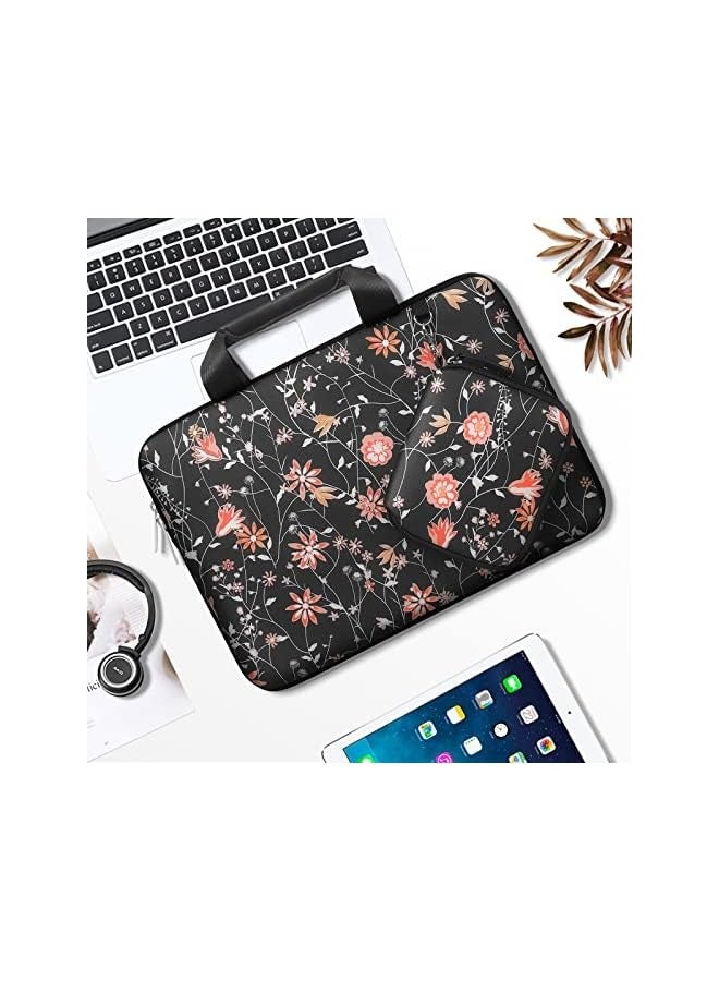 Laptop Sleeve Compatible with MacBook Air/Pro, 13-13.3 inch Notebook, Compatible with MacBook Pro 14 inch 2021 M1 A2442, Woodland Floral Neoprene Briefcase Bag with Detachable Small Case, Black