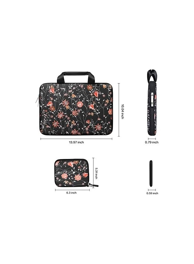 Laptop Sleeve Compatible with MacBook Air/Pro, 13-13.3 inch Notebook, Compatible with MacBook Pro 14 inch 2021 M1 A2442, Woodland Floral Neoprene Briefcase Bag with Detachable Small Case, Black