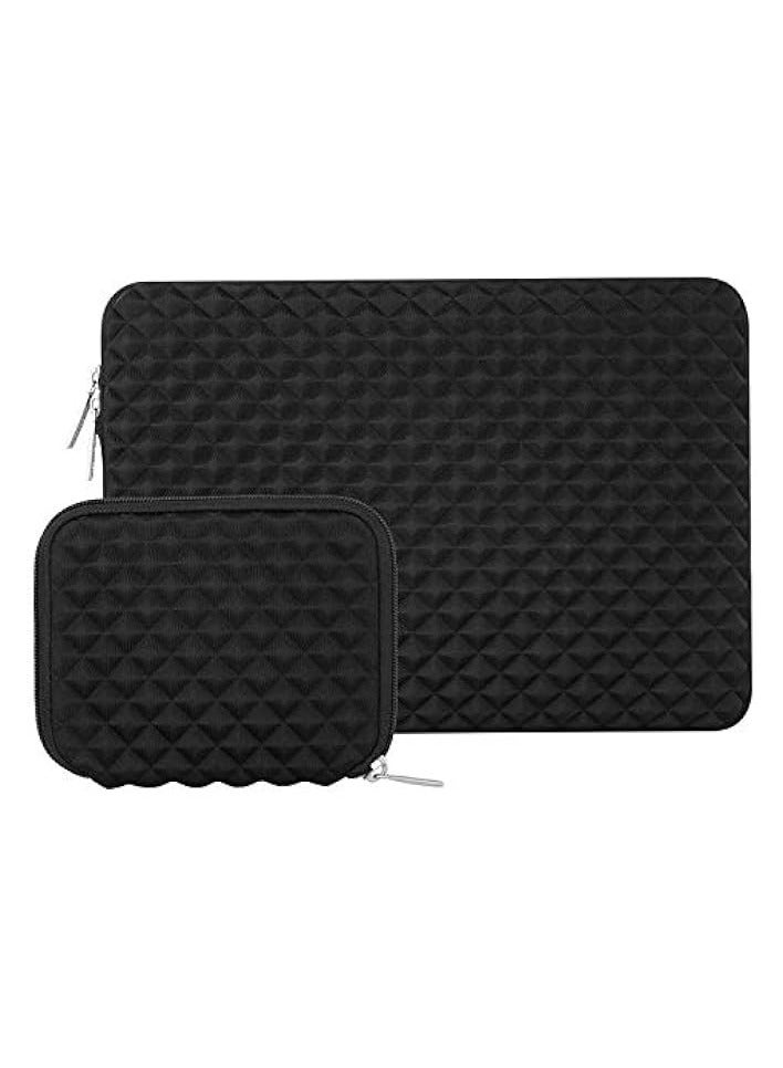 Laptop Sleeve Compatible with MacBook Pro 16 inch 2021 2022 M1 Pro/Max A2485/2019-2020 A2141/Pro Retina 15 A1398, 15-15.6 inch Computer, Diamond Foam Neoprene Bag with Small Case, Black