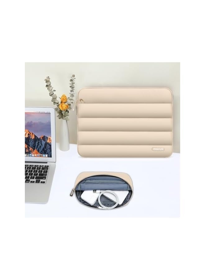 Puffy Laptop Sleeve Compatible with MacBook Air/Pro, 13-13.3 inch Notebook, Compatible with MacBook Pro 14 inch M3 M2 M1 Chip 2024-2021, Polyester Horizontal Bag with Small Case, Apricot