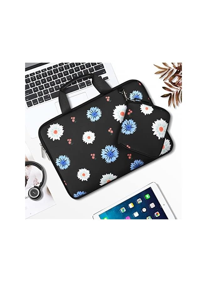 Laptop Sleeve Compatible with MacBook Air/Pro, 13-13.3 inch Notebook, Compatible with MacBook Pro 14 inch 2021 M1 A2442, Calliopsis Flower Neoprene Carrying Bag with Handle & Small Case, Black