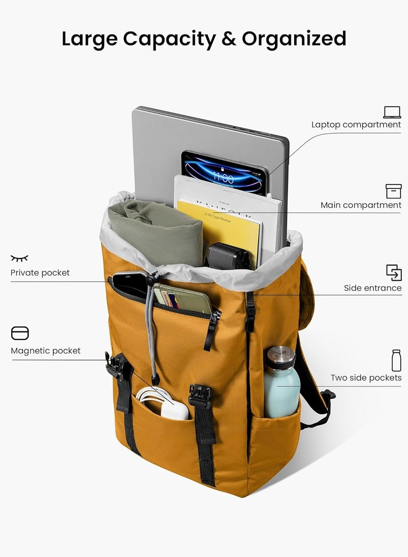 VintPack-TA1 Flap Laptop Backpack, Lightweight, Water-Resistant Travel Casual Daypack, Slim Durable Work-pack Rucksack for 13-16 Inch MacBook Laptop, Large Capacity, Eco-Friendly Backpack  17L