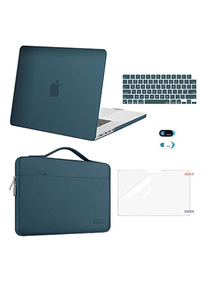 Compatible with MacBook Pro 16 inch Case 2023 2022 2021 Release M2 A2780 A2485 M1 Pro/Max Chip Touch ID, Plastic Hard Case&Sleeve Bag&Keyboard Skin&Webcam Cover&Screen Protector, Deep Teal