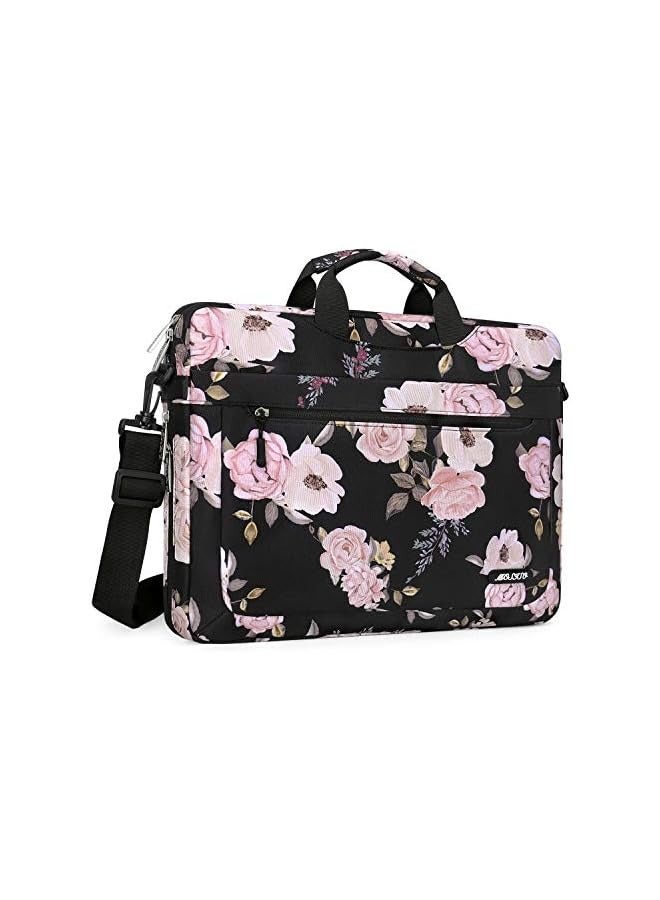 Laptop Shoulder Bag Polyester Peony Messenger Carrying Briefcase Sleeve with Adjustable Depth at Bottom