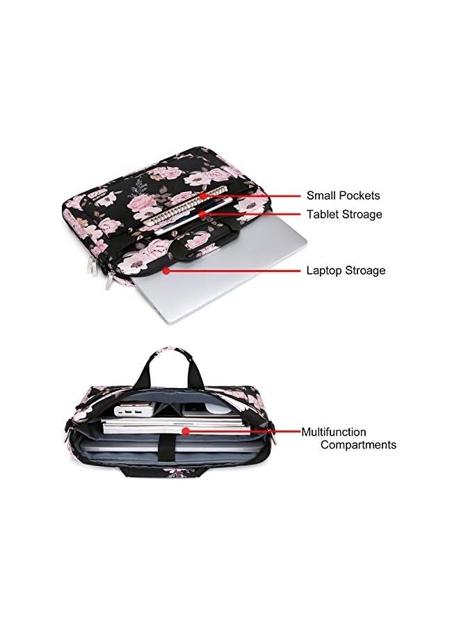 Laptop Shoulder Bag Polyester Peony Messenger Carrying Briefcase Sleeve with Adjustable Depth at Bottom