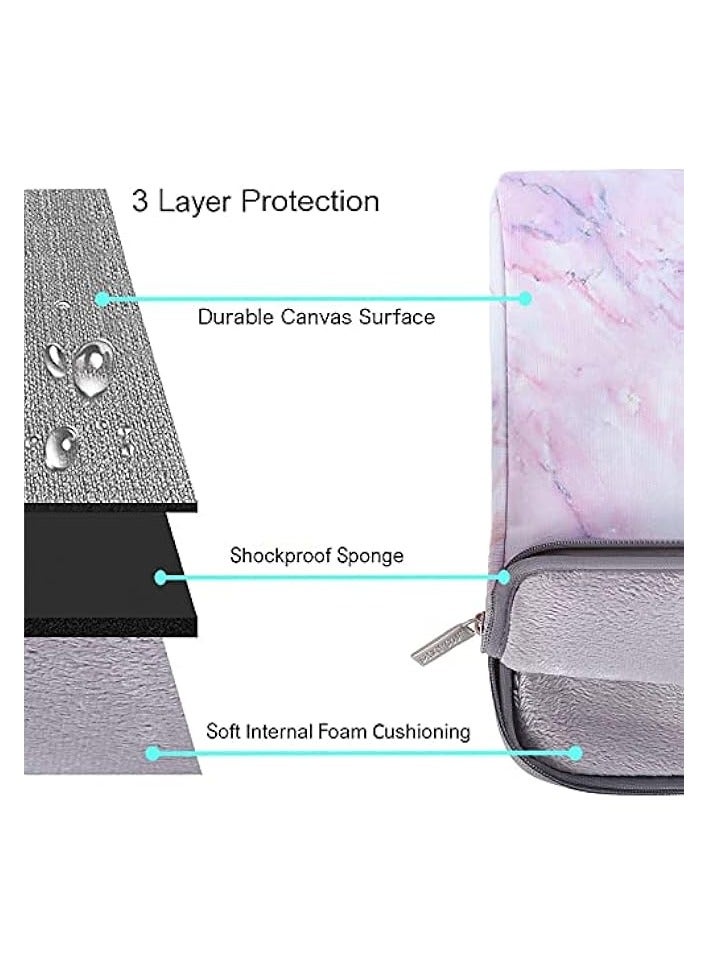 Laptop Shoulder Bag Compatible with MacBook Air/Pro,13-13.3 inch Notebook,Compatible with MacBook Pro 14 inch 2022 2021 M1 Pro/Max A2442, Canvas Marble Briefcase Sleeve Case Cover, Pink