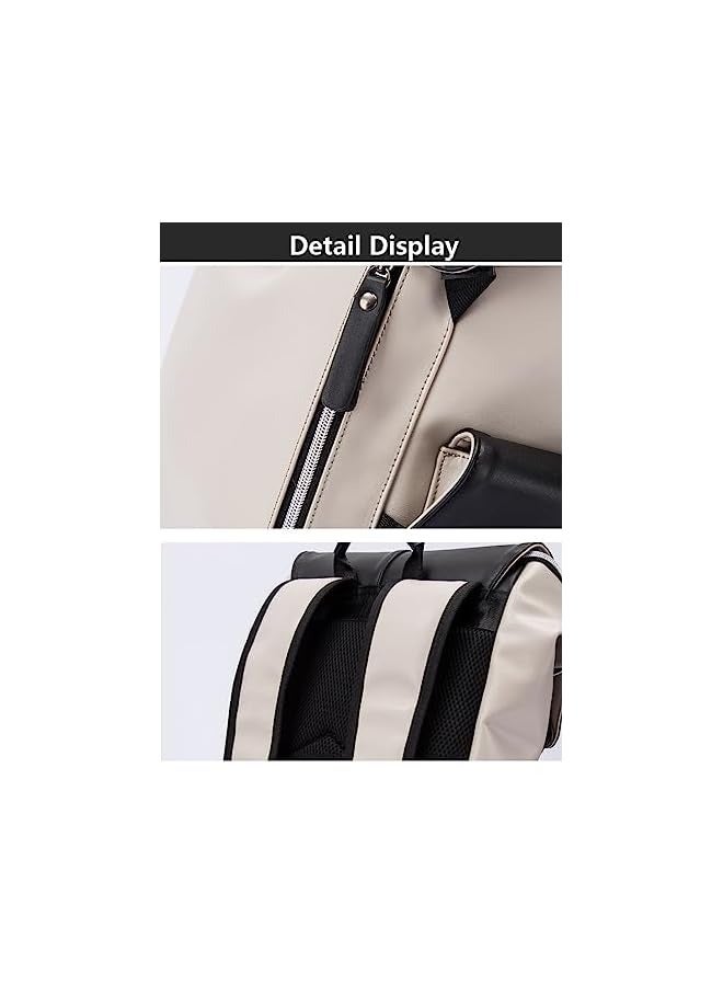 Vintage Leather Backpack for Men, Business Laptop Backpack with USB Charging & Headphone Port, 15.6 inch College School Student Bookbag Waterproof Luggage Backpack for Men Travel Work Commute Casual