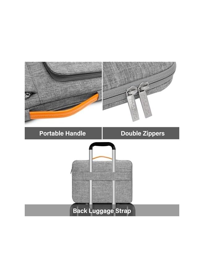 360 Protective Laptop Sleeve Compatible with MacBook Air/Pro, 13-13.3 inch Notebook, Compatible with MacBook Pro 14 inch 2023-2021 M2 M1, Side Open Bag with 2 Accessory Pockets&Handle&Belt,Gray