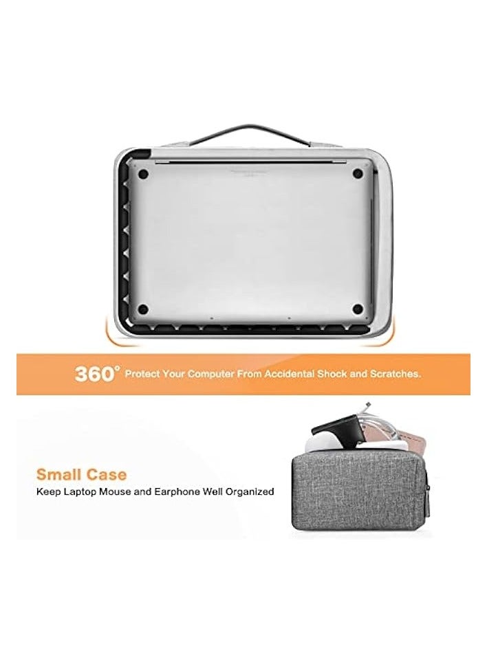 360 Protective Laptop Sleeve Compatible with MacBook Air/Pro, 13-13.3 inch Notebook, Compatible with MacBook Pro 14 inch 2021 2022 M1 A2442, Vertical Bag with Small Case&Trolley Belt, Gray