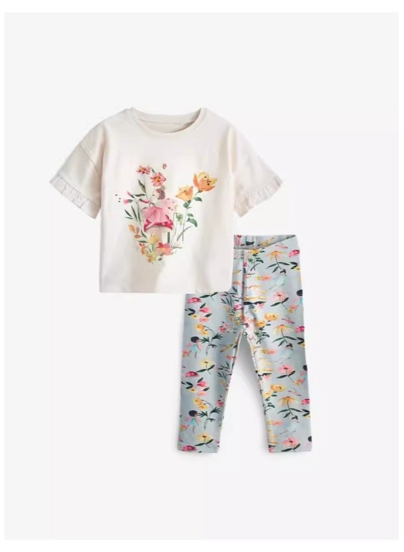 Girls Summer Short Sleeve Long Pants Two-piece Set