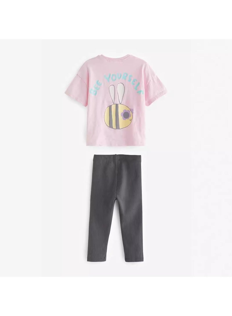 Girls Summer Short Sleeve Long Pants Two-piece Set