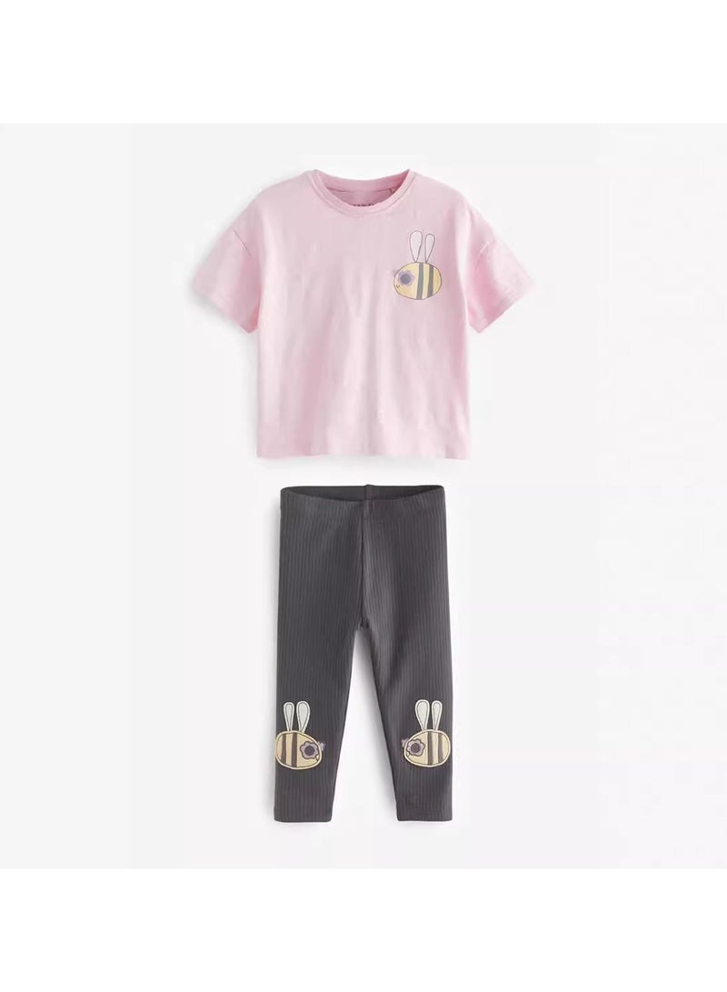 Girls Summer Short Sleeve Long Pants Two-piece Set