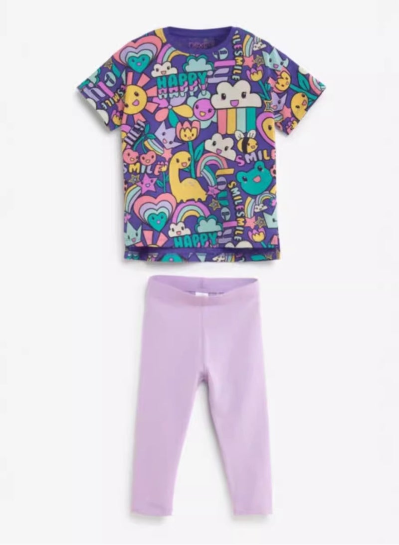 Girls Summer Short Sleeve Long Pants Two-piece Set