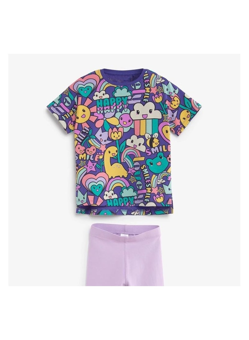 Girls Summer Short Sleeve Long Pants Two-piece Set