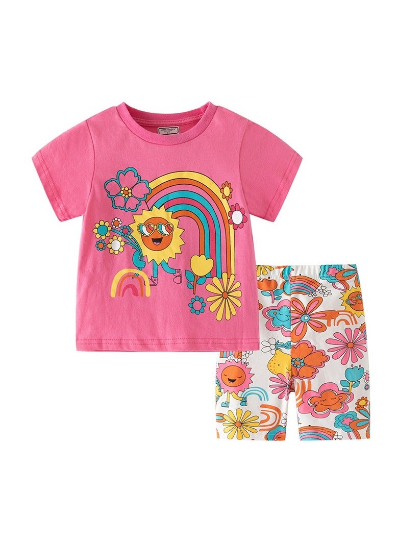 Girls Summer Short Sleeve Shorts Two-piece Set