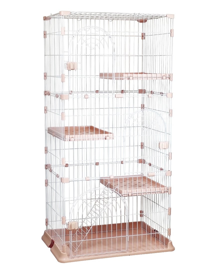 Cat cage for indoor cats and kittens, 4-tier cat cage playpen crate with Multiple Doors, Climbing ladder, and 3 Platforms, Suitable for multiple cats household, Easy to assemble 163 cm (Pink)