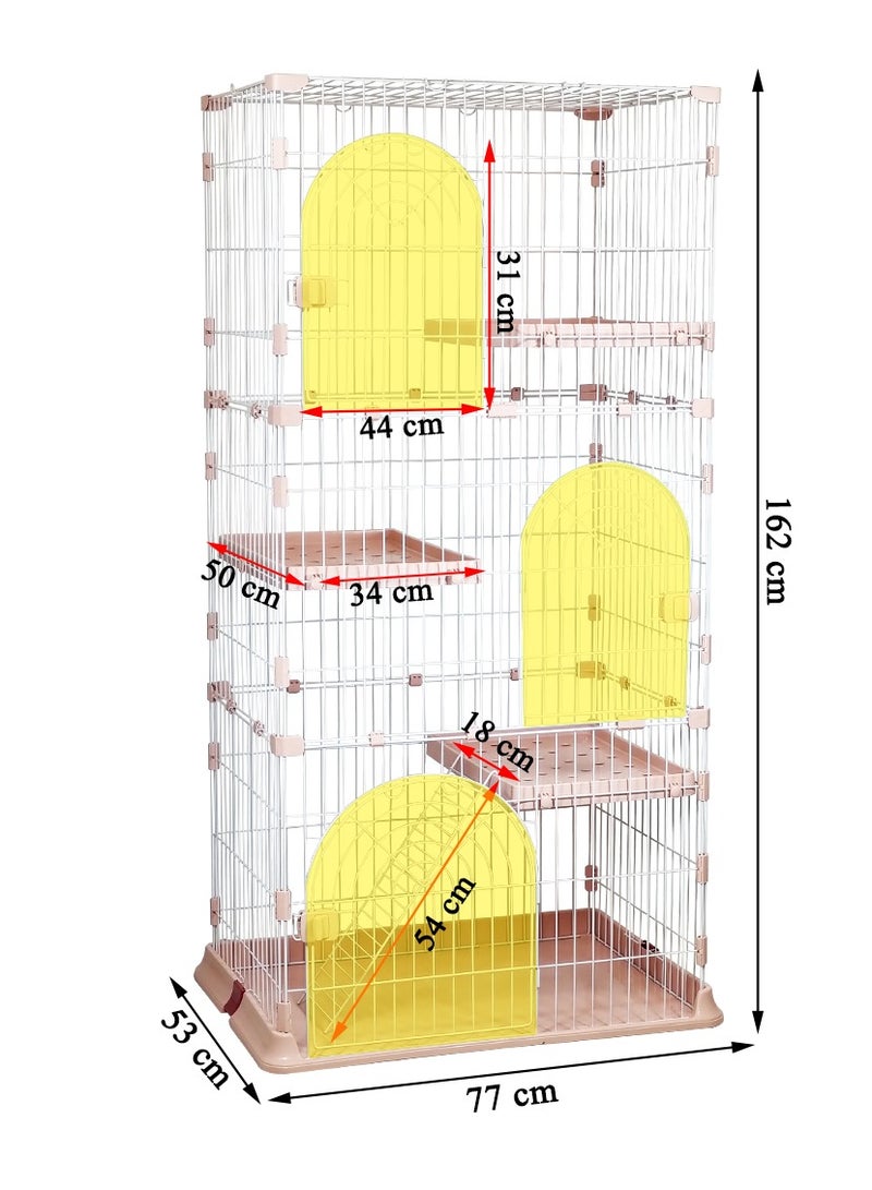 Cat cage for indoor cats and kittens, 4-tier cat cage playpen crate with Multiple Doors, Climbing ladder, and 3 Platforms, Suitable for multiple cats household, Easy to assemble 163 cm (Pink)