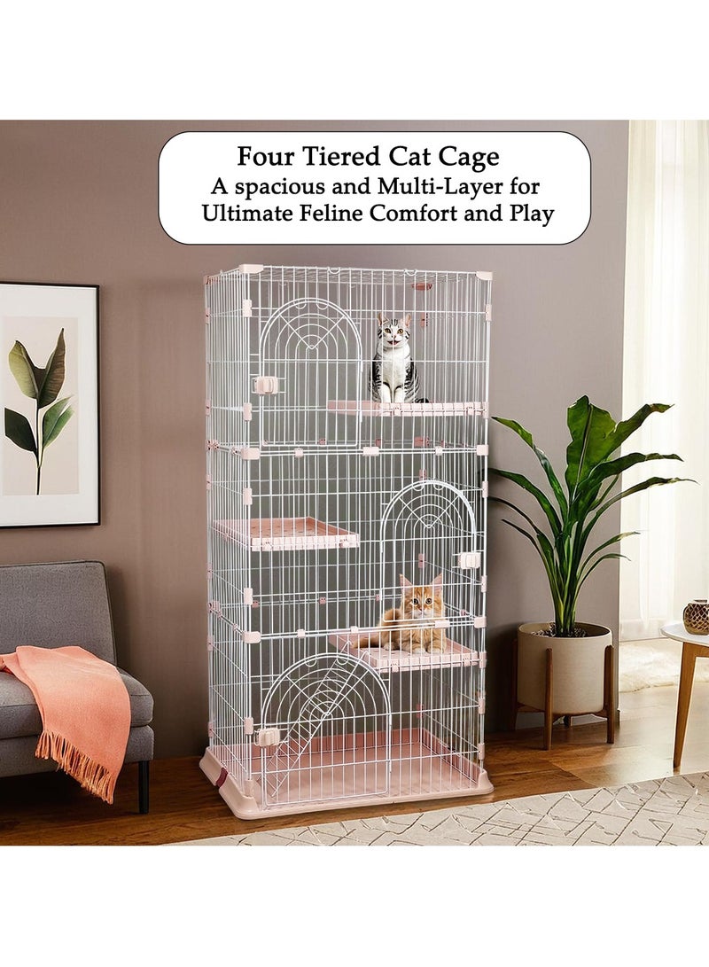 Cat cage for indoor cats and kittens, 4-tier cat cage playpen crate with Multiple Doors, Climbing ladder, and 3 Platforms, Suitable for multiple cats household, Easy to assemble 163 cm (Pink)