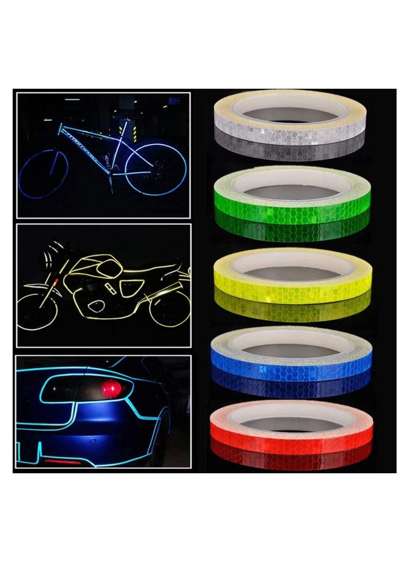 Reflective Tapes 5 Colors, Safety Reflective Warning Stickers, Self-Adhesive DIY Rim Outdoor Lighting Sticker Waterproof Reflective Adhesive Tape Stripe, for Bike, Motorcycle, Car, Bicycle Decoration