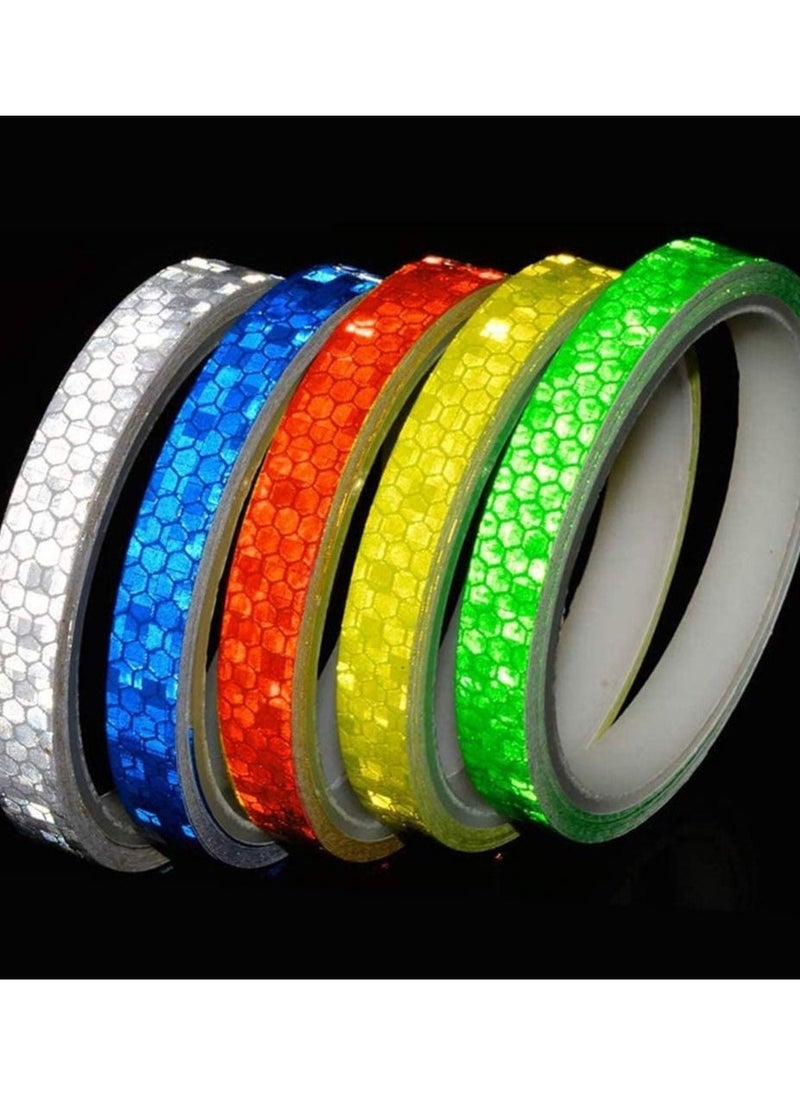 Reflective Tapes 5 Colors, Safety Reflective Warning Stickers, Self-Adhesive DIY Rim Outdoor Lighting Sticker Waterproof Reflective Adhesive Tape Stripe, for Bike, Motorcycle, Car, Bicycle Decoration