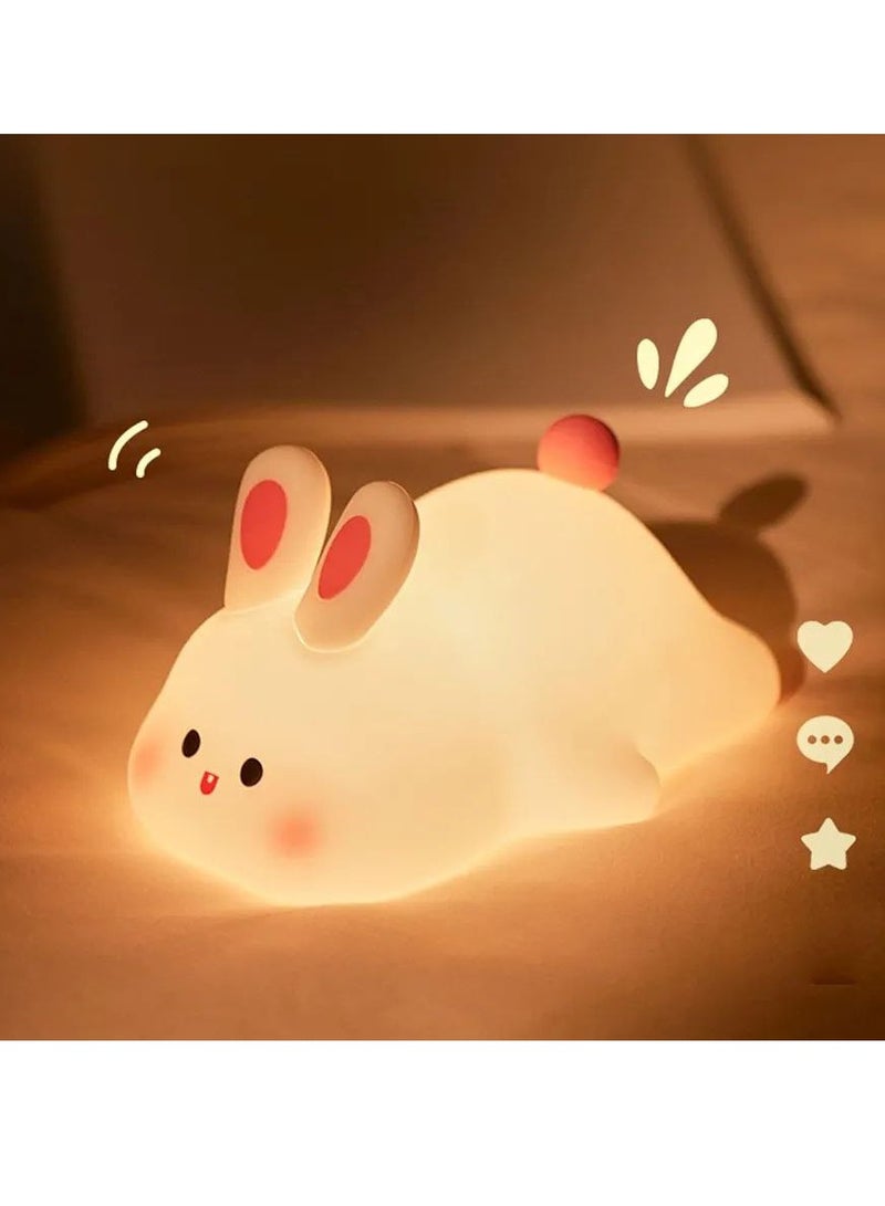 Kawaii Rabbit Night Light, Soft Silicone Night Light for Kids, USB Rechargeable Portable Night Lamp, Cute Room Decor for Baby Toddler