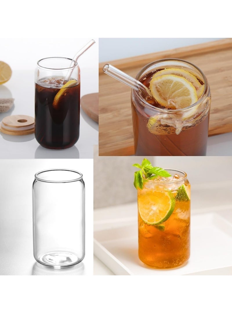 Drinking Glasses with Bamboo Lids and Glass Straw, 500ml Glass Cups, Tumbler Cup Ideal For Tea, Soda, Iced Coffee (3pc, 500ml)