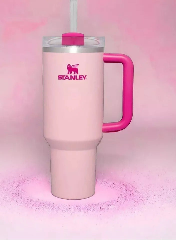 Stanley Quencher H2.0 Flow State 40oz Flamingo Pink Stainless Steel Vacuum Insulated Tumbler with Lid, 2 Straw and 3 Straw Stoppers for Water and Iced Tea, Cold Retention