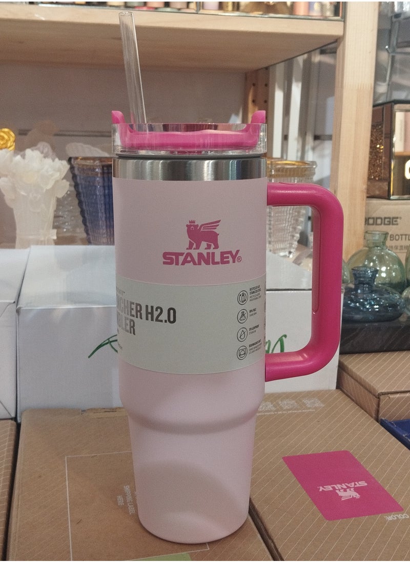 H2.0 Flow State Stainless Steel Tumbler with Handle and Straw Lid Insulated Reusable Cup for Water, Coffee, Smoothies & More, Travel Mug, Cupholder Friendly 30oz (Pink)