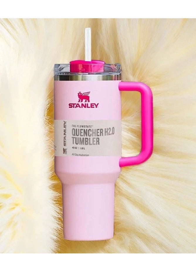 H2.0 Flow State Stainless Steel Tumbler with Handle and Straw Lid Insulated Reusable Cup for Water, Coffee, Smoothies & More, Travel Mug, Cupholder Friendly 30oz (Pink)