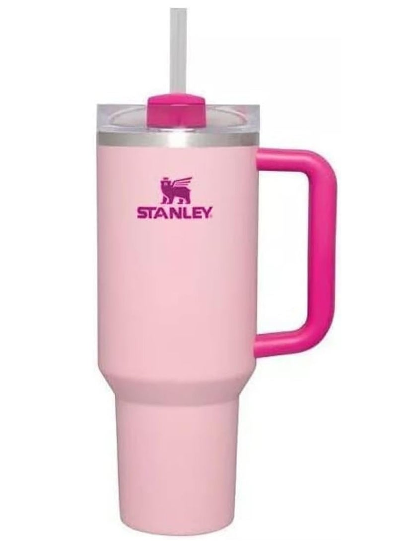 H2.0 Flow State Stainless Steel Tumbler with Handle and Straw Lid Insulated Reusable Cup for Water, Coffee, Smoothies & More, Travel Mug, Cupholder Friendly 30oz (Pink)