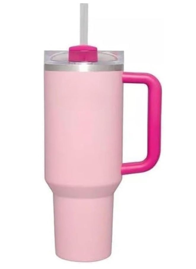 H2.0 Flow State Stainless Steel Tumbler with Handle and Straw Lid Insulated Reusable Cup for Water, Coffee, Smoothies & More, Travel Mug, Cupholder Friendly 30oz (Pink)