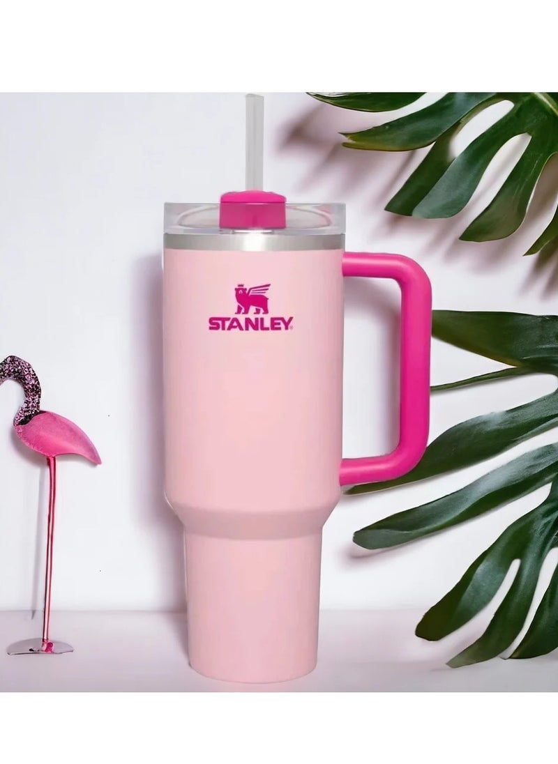 H2.0 Flow State Stainless Steel Tumbler with Handle and Straw Lid Insulated Reusable Cup for Water, Coffee, Smoothies & More, Travel Mug, Cupholder Friendly 30oz (Pink)