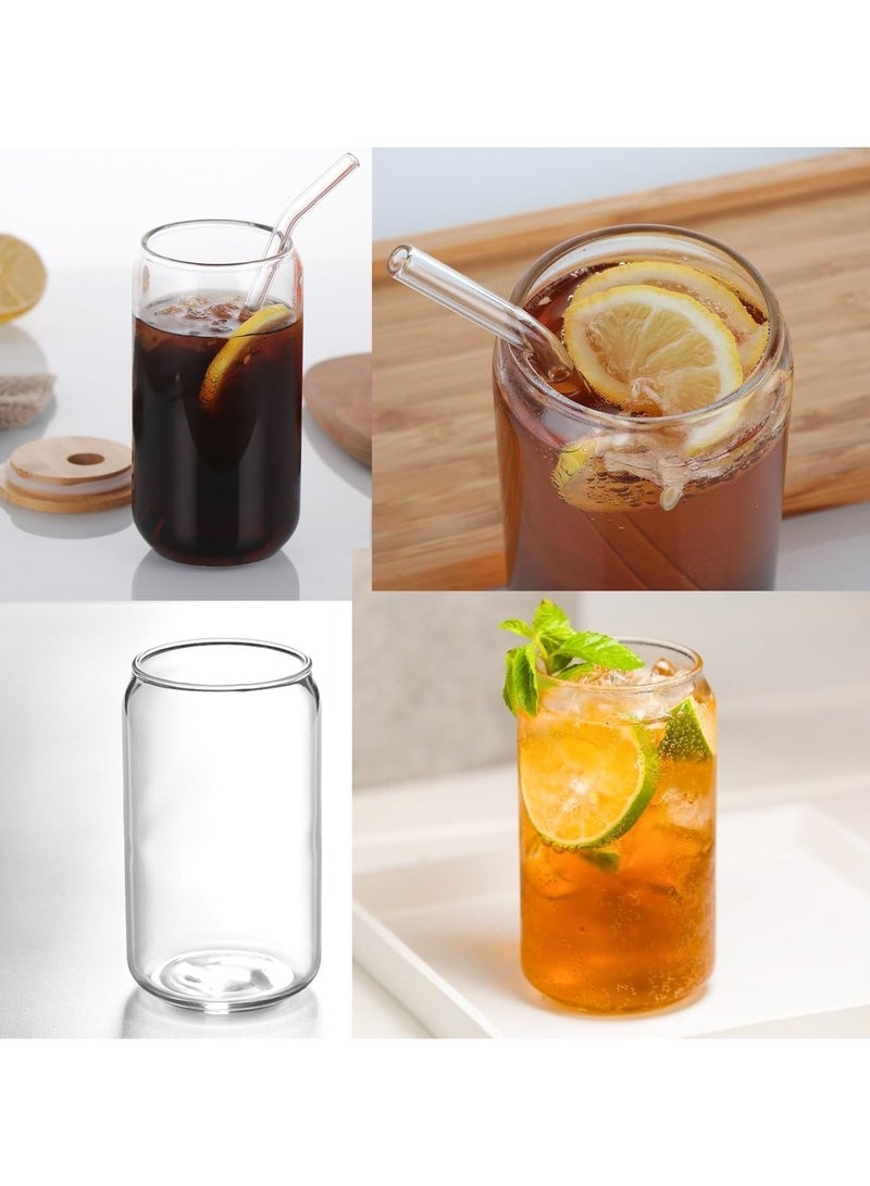Drinking Glasses with Bamboo Lids and Glass Straw, 500ml Glass Cups, Tumbler Cup Ideal For Tea, Soda, Iced Coffee (10pc, 500ml)