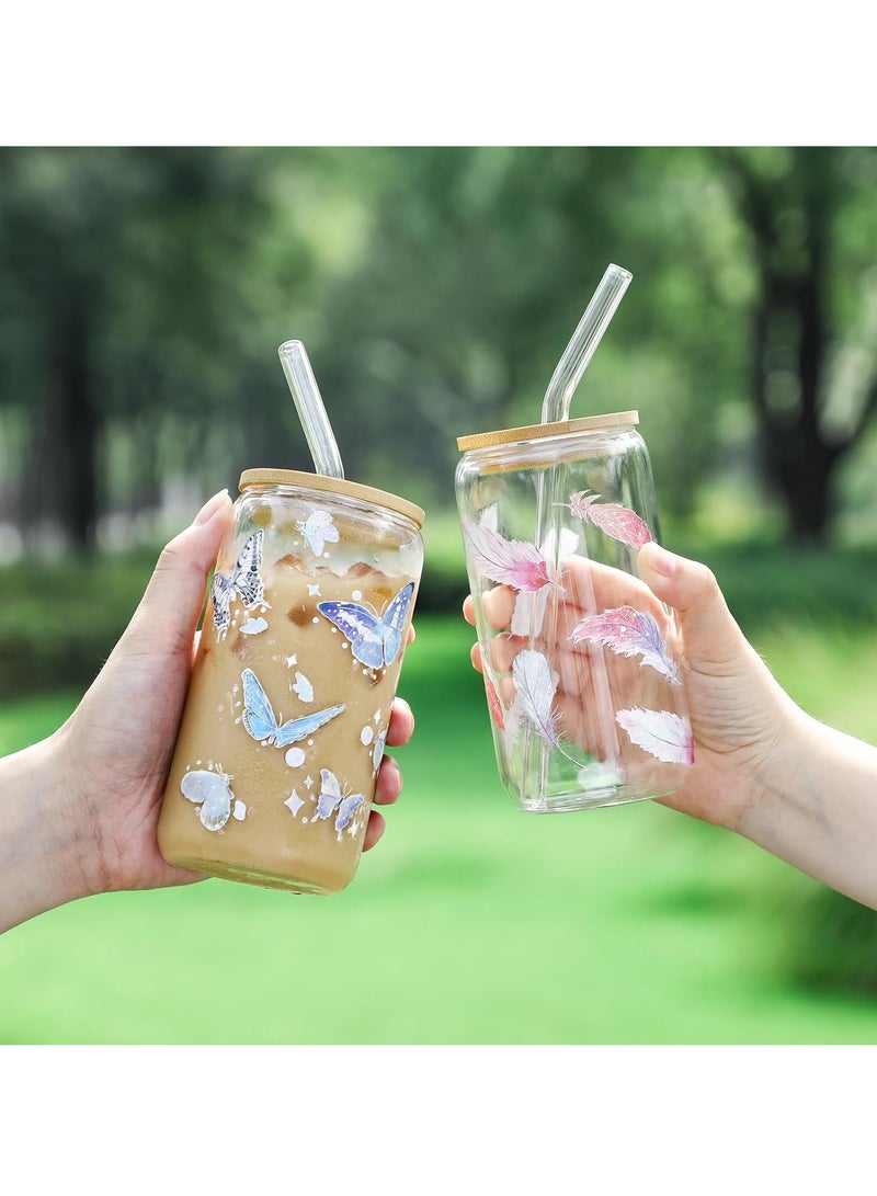 Drinking Glasses with Bamboo Lids and Glass Straw, 500ml Glass Cups, Tumbler Cup Ideal For Tea, Soda, Iced Coffee (10pc, 500ml)